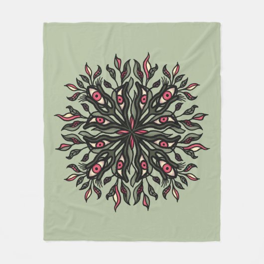 植物トリップ（幻覚体験）のようなと目 – ボタサイケデリックニカル フリースブランケット (正面)