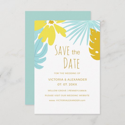植物トロピカルグリーンウェディング Save the Date 招待状 (正面/裏面)