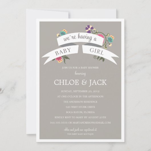 植物バナー|ベビーシャワー招待状 招待状 (正面)