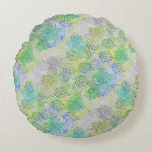 植物パターンA02.b葉LGrey BG ラウンドクッション (正面)