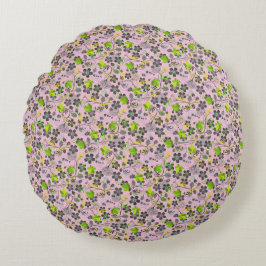 植物パターンA03.bピンクBG ラウンドクッション