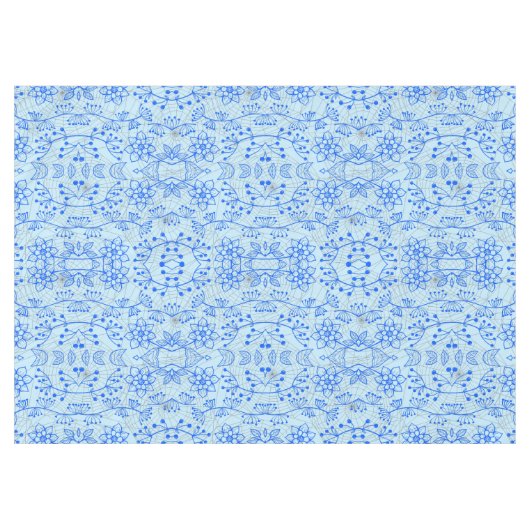 植物パターンA08.b boho.青BG テーブルクロス (正面(横))