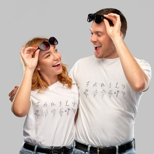 植物ファミリー エレガントでミニマリストな花柄デザイン Tシャツ