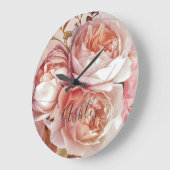 植物フローラ牡丹名モノグラム ラージ壁時計 (傾斜)