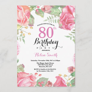 植物フローラ第80誕生日招待状 招待状
