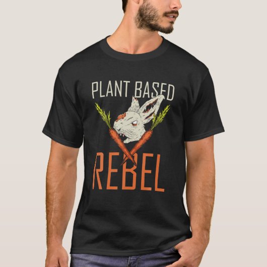 植物ベースの反逆うさぎハレニンジン移動ビーガン Tシャツ (正面)