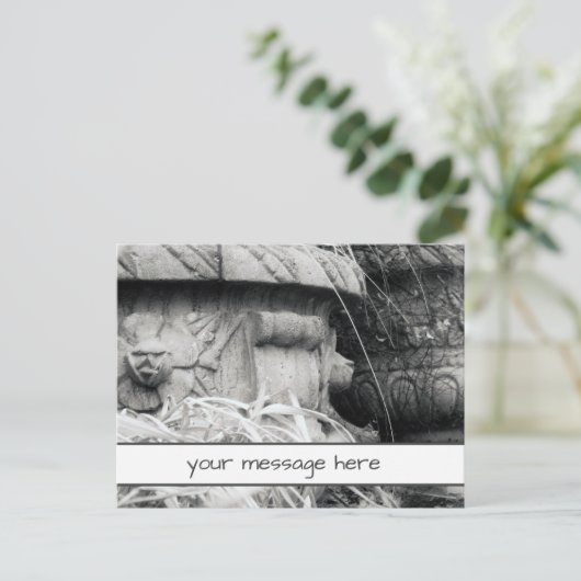 植物ポット初期春白黒カスタムメッセージ ポストカード (スタンド正面)