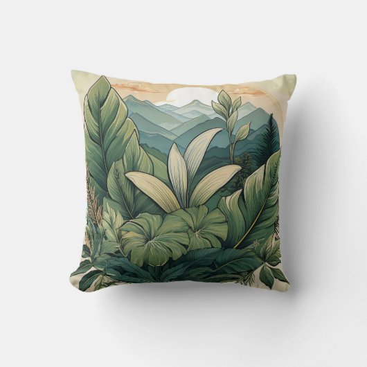 植物マウンテンシーンクッションとリーフ詳細 クッション (正面)