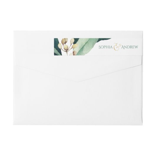 植物モダンの温室ラスチッ結婚クのモノグラム ラップアラウンドラベル (裏面)