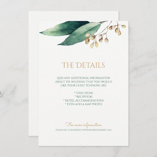 植物モダンの緑の素朴な詳細カード エンクロージャーカード (正面/裏面)