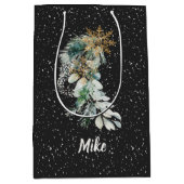 植物モダンの葉の雪片メリークリスマス ミディアムペーパーバッグ (正面)