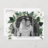 植物モダン学用緑色QRコード写真結婚ズ  案内ポストカード (正面/裏面)