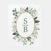 植物モダン緑結婚イニシャル図 フリースブランケット (正面)