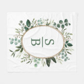 植物モダン緑結婚イニシャル図 フリースブランケット (正面(横))