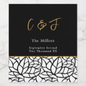 植物モダン葉柄モノグラム日付 ワインラベル (シングルラベル)