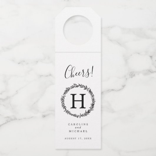 植物リースエレガントウェディングモノグラム ボトルネックタグ (正面)