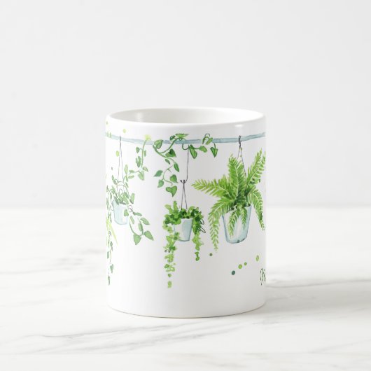 植物レディーウォーターの色パーソナライズされた名 コーヒーマグカップ (中央)