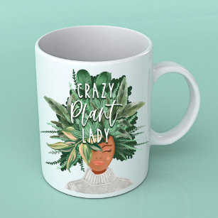 植物レディ熱狂するおもしろい水彩植物レディヘアド コーヒーマグカップ