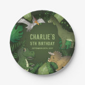 植物付き漫画の恐竜スケッチ誕生日 ペーパープレート (正面)