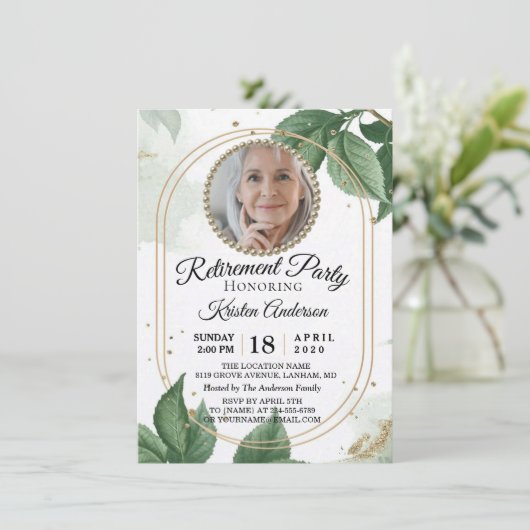 植物写真モダン退職パーティの招待状 招待状 (スタンド正面)