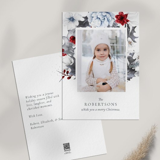 植物写真赤と白クリスマスカード シーズンカード