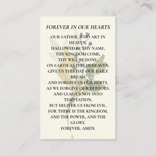 植物写真追悼式祈りの言葉カード 名刺 (裏面)