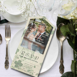 植物四葉クローバーグリーンチャートルーズフォト オールインワン招待状