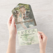 植物四葉クローバーグリーンチャートルーズフォト オールインワン招待状 (貼ってはがせる)