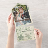 植物四葉クローバーグリーンチャートルーズフォト オールインワン招待状 (貼ってはがせる)