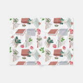 植物図書読館の模様 フリースブランケット (正面(横))