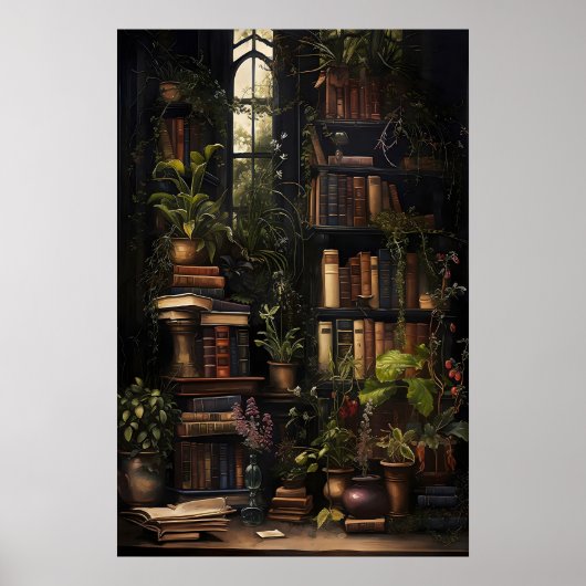 植物図鑑の本のプリント、ヴィンテージな書店、ダーク ポスター (正面)
