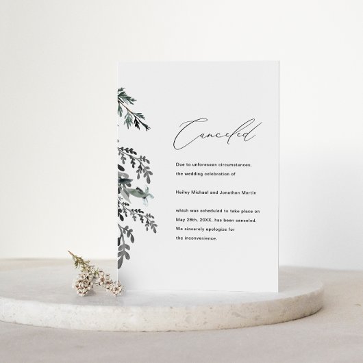 植物園での結婚式中止のお知らせ 案内状