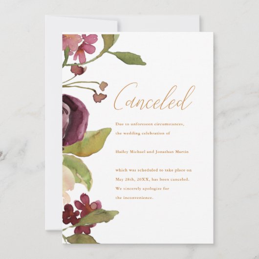 植物園での結婚式中止のお知らせ 案内状 (正面)