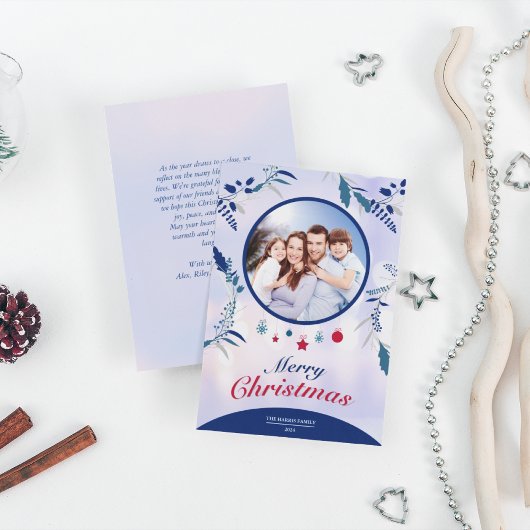 植物園のネイビーブルー フラワー フォト フレーム | クリスマス