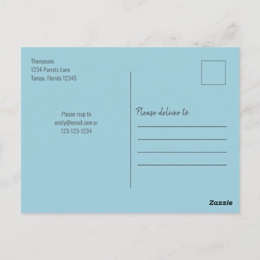 植物園のワイルドバースデー 鳥のトロピカルグリーン ポストカード (裏面)