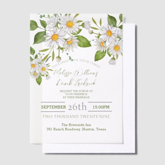 植物園の国 ワイルドフラワーの春のデイジー ウェディング ベラム紙招待状 (オフセット)