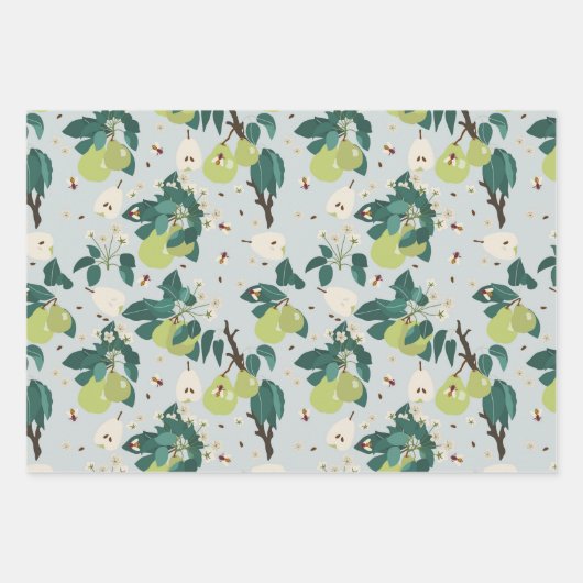 植物園の梨と蜂フローラ ラッピングペーパーシート (正面)