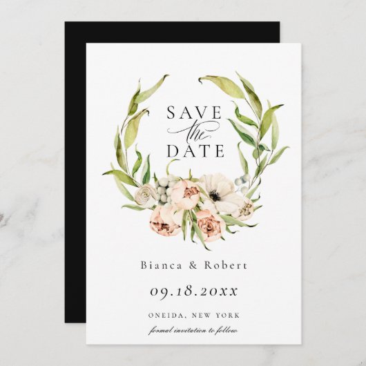 植物園の森の花のリース Save The Date 案内状 (正面/裏面)