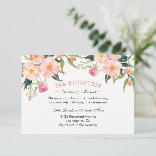 植物園の水彩花イラストの結婚式受付カード エンクロージャーカード (スタンド正面)