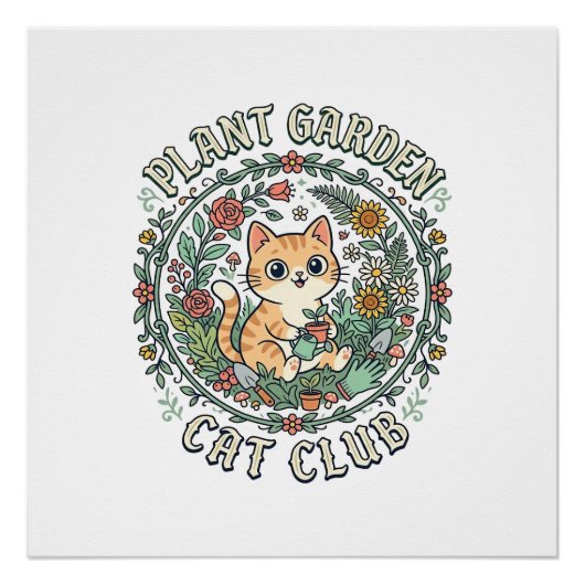 植物園の猫 楽しい猫好きデザイン - 植物ガ ポスター (正面)
