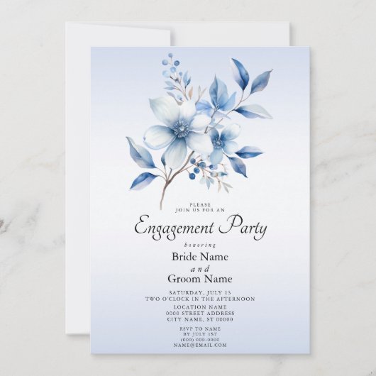 植物園の青い花のエンゲージメント招待状 招待状 (正面)