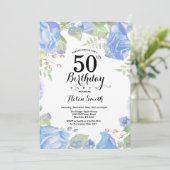 植物園の青い花の50歳の誕生日招待状 招待状 (スタンド正面)