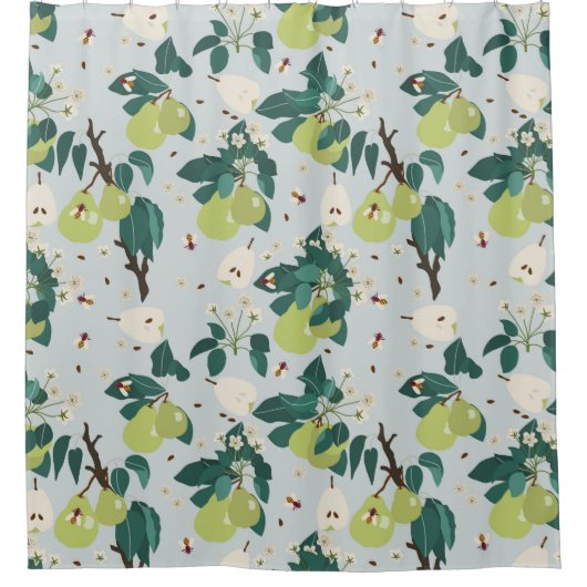 植物園キッチンの梨とハチフローラ シャワーカーテン (正面)