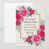 植物園スタイルのホットピンクの花の結婚式の招待状 招待状 (正面/裏面)