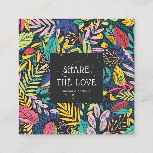 植物型カラフル金ゴールドグリッター紹介 スクエア名刺 (正面)