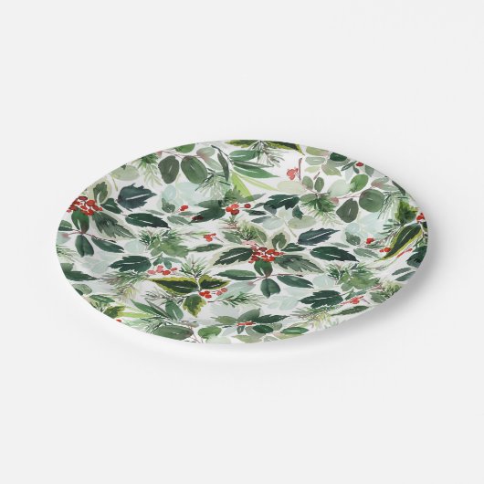 植物変化ウィンターベリーパターンクリスマス ペーパープレート (アングル)