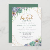 植物多肉類&金ゴールドスクリプトブライダルシャワー インビテーションポストカード (正面/裏面)