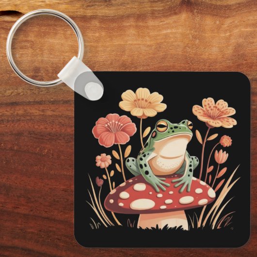 植物好きなカエル愛好家ギフト フローラル 花 自然 キーホルダー (正面)