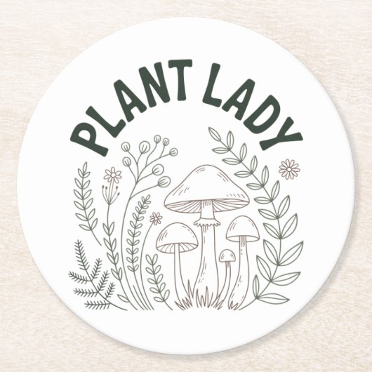植物好きな女性 ラウンドペーパーコースター (正面)
