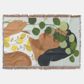 植物学のポートレート-緑の草木を搭載する女性 スローブランケット (正面)